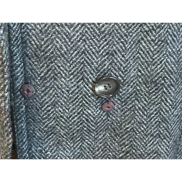 Vtg Saint Laurent Rive Gauche Gray Wool Herringbone Double Breasted Overcoat S
